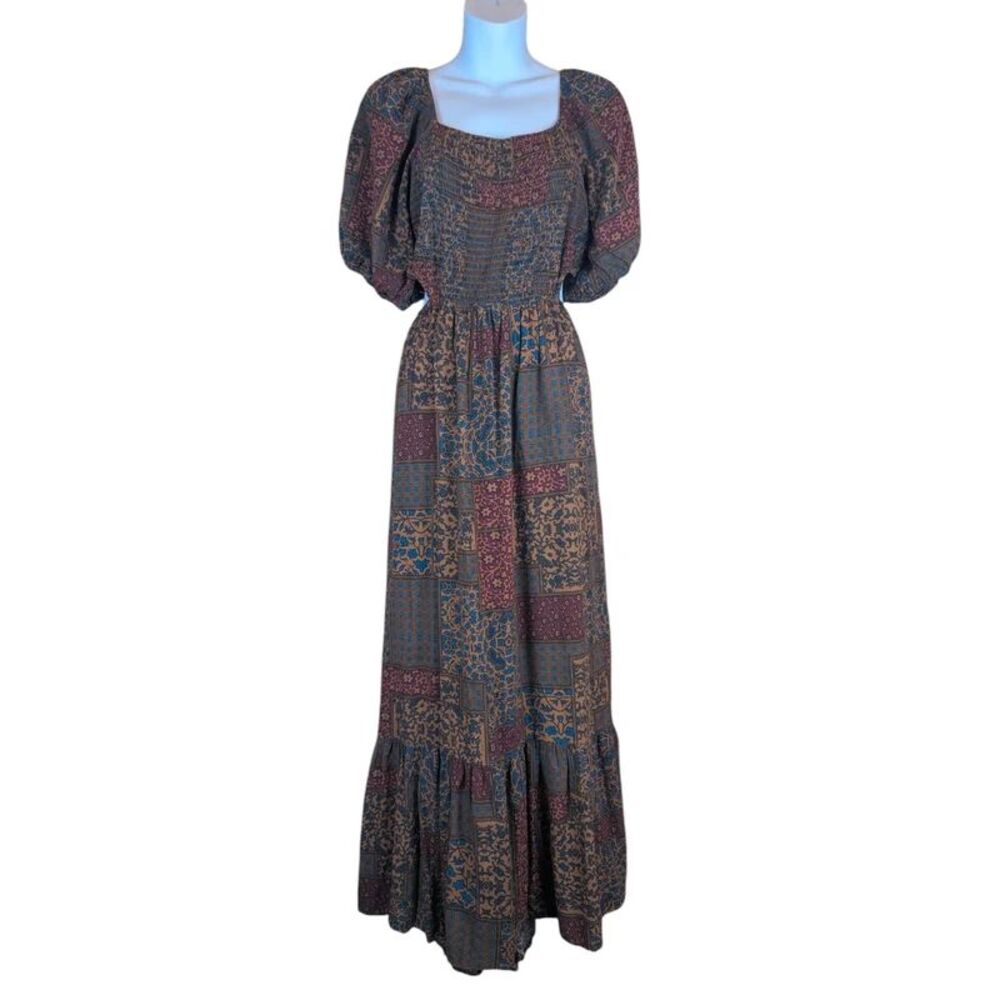 Earthbound Trading Co Boho Patchwork Tiered Maxi Dress with Cutout Sz. XXL